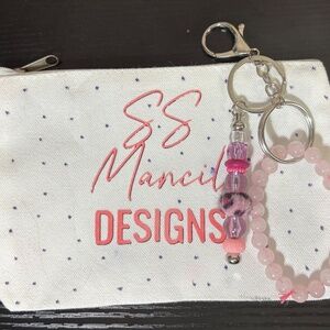 Logo and Motivational Zipper Pouch with Pink Pen and Keychain Handmade